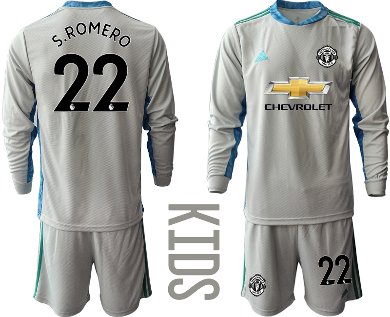 Youth 2020-2021 club Manchester United grey long sleeved Goalkeeper #22 Soccer Jerseys